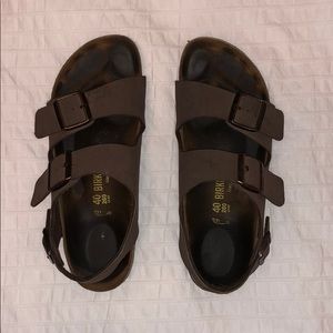 Brown Faux Leather Birkenstocks with back strap